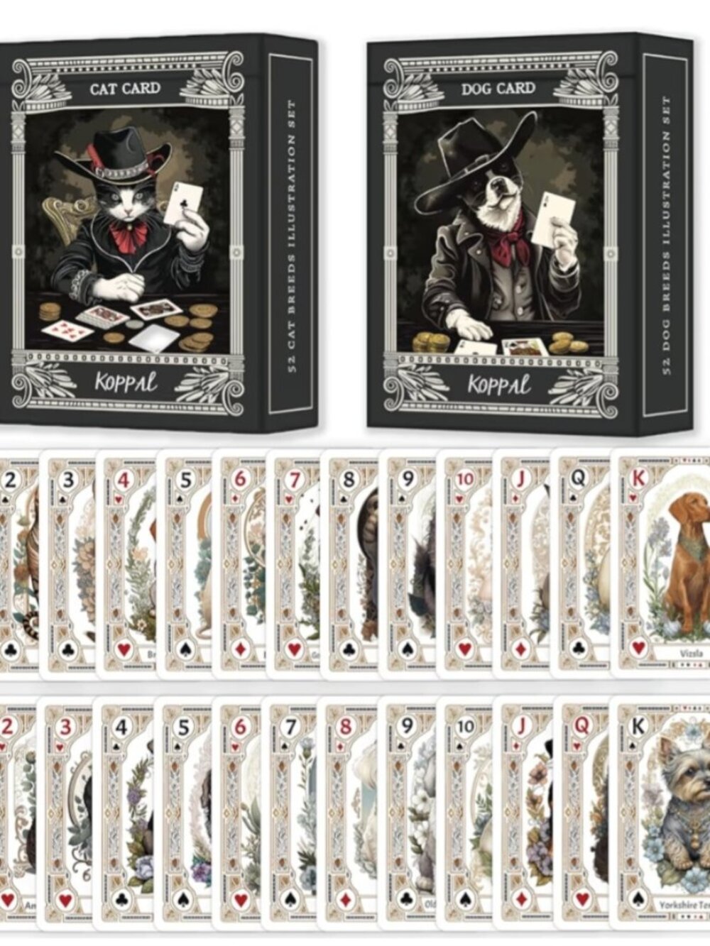 Poker Cards with Cats and Dogs Breeds Images